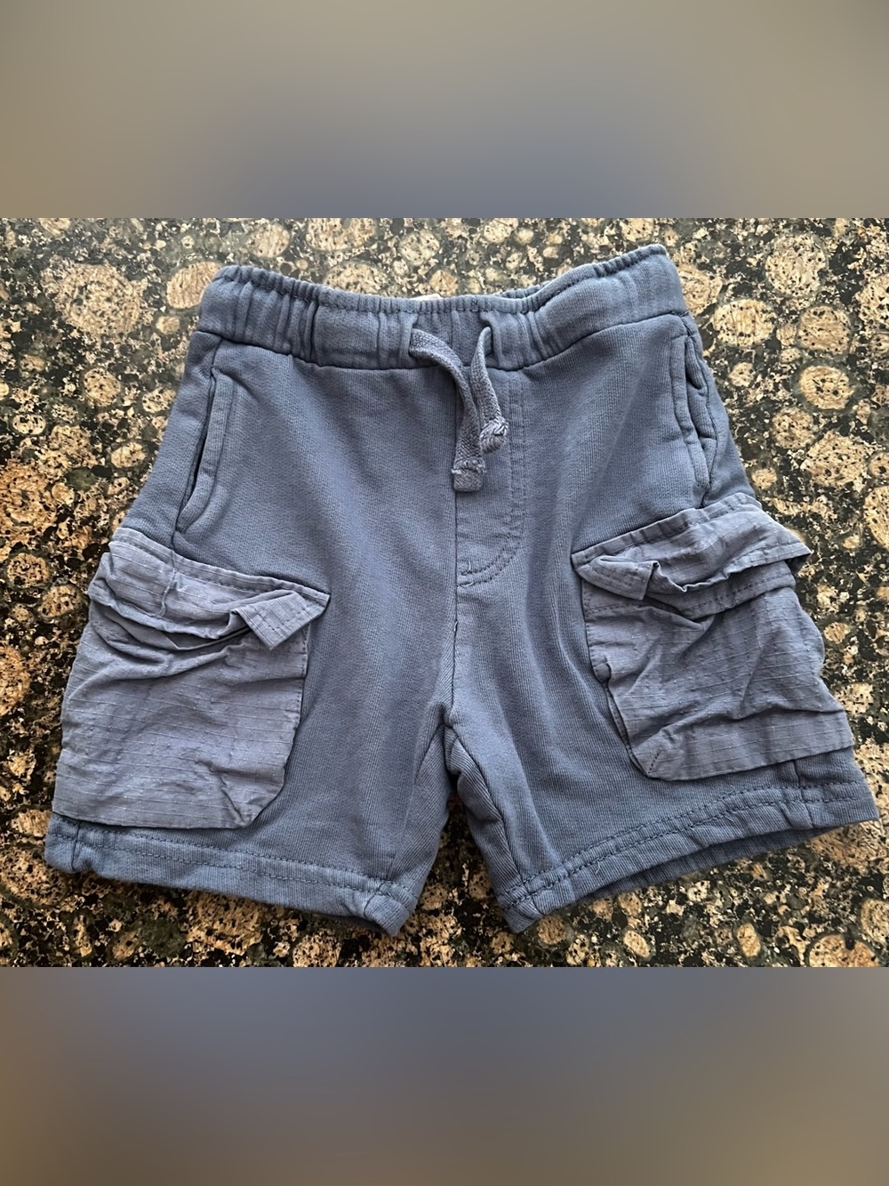 Zara Kids Blue Grey Cargo Shorts Jersey Cotton Drawstring Waist 2 Years 92cm